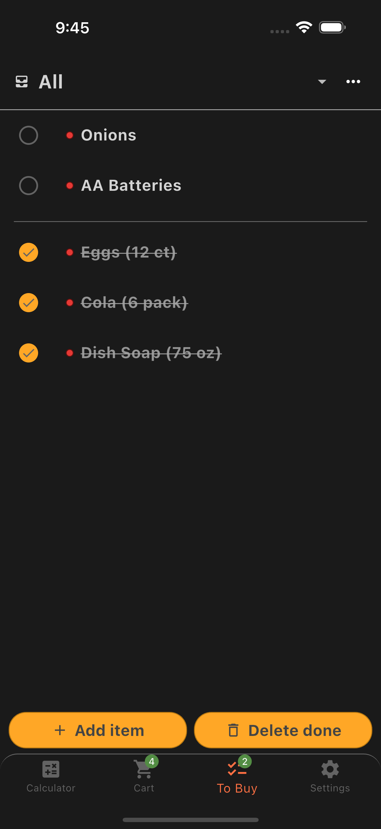 Smart Shopping list of items to buy